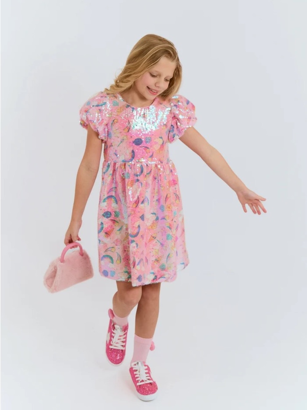 Lola + The Boys Unicorn Dream Sequin Dress Pink Multicolor